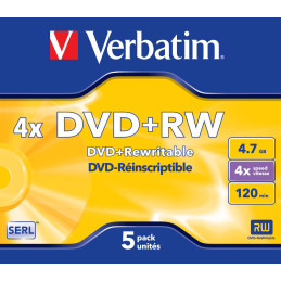 5 DVD+RW JEWEL CASE 4X 4.7GB 120MIN. SERIGRAFATO