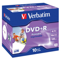 10 DVD+R JEWEL CASE 16X 4.7GB 120MIN. STAMPABILE WIDE PHOTO INKJET