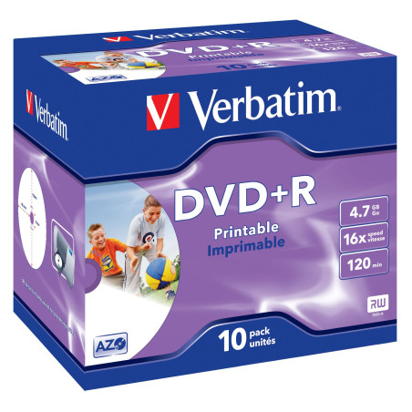 10 DVD+R JEWEL CASE 16X 4.7GB 120MIN. STAMPABILE WIDE PHOTO INKJET