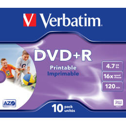 10 DVD+R JEWEL CASE 16X 4.7GB 120MIN. STAMPABILE WIDE PHOTO INKJET