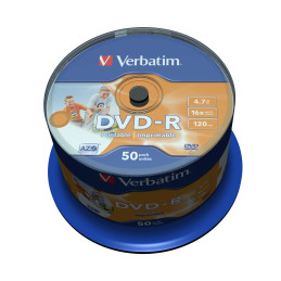 50 DVD-R SPINDLE BULK 16X 4.7GB 120MIN. STAMPABILE WIDE MATT INKJET