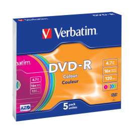 5 DVD-R SLIM CASE 16X 4.7GB 120MIN. SERIGRAFATO COLORATO