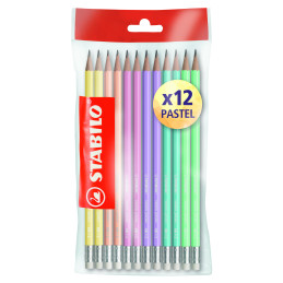 Blister 12 matite grafite c gommino HB fusto in 6 colori pastel Stabilo