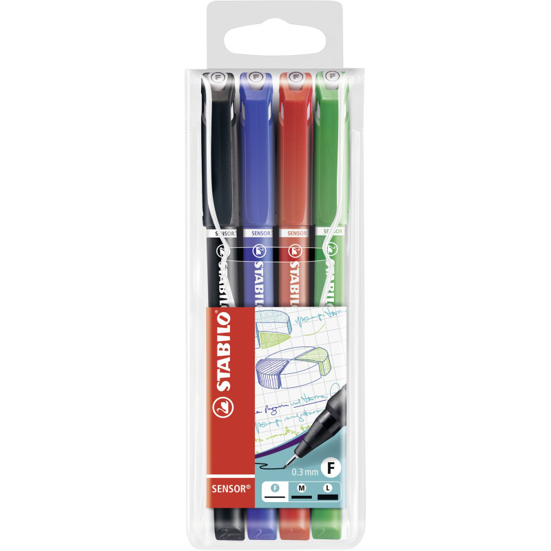 ASTUCCIO 4 FINELINER STABILO SENSOR PUNTA 0.3MM COLORI ASSORTITI