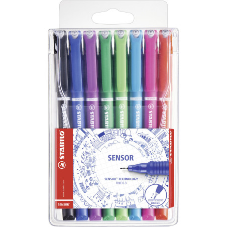 ASTUCCIO 8 FINELINER STABILO SENSOR PUNTA 0.3MM COLORI ASSORTITI