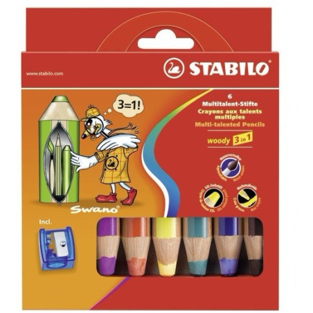 Astuccio 6 pastelli STABILO WOODY 3in1 + TEMPERINO