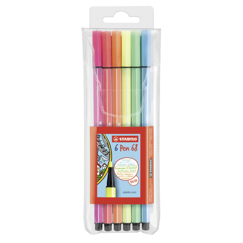 ASTUCCIO 6 EVIDENZIATORI STABILO PEN 68 NEON ASSORT.