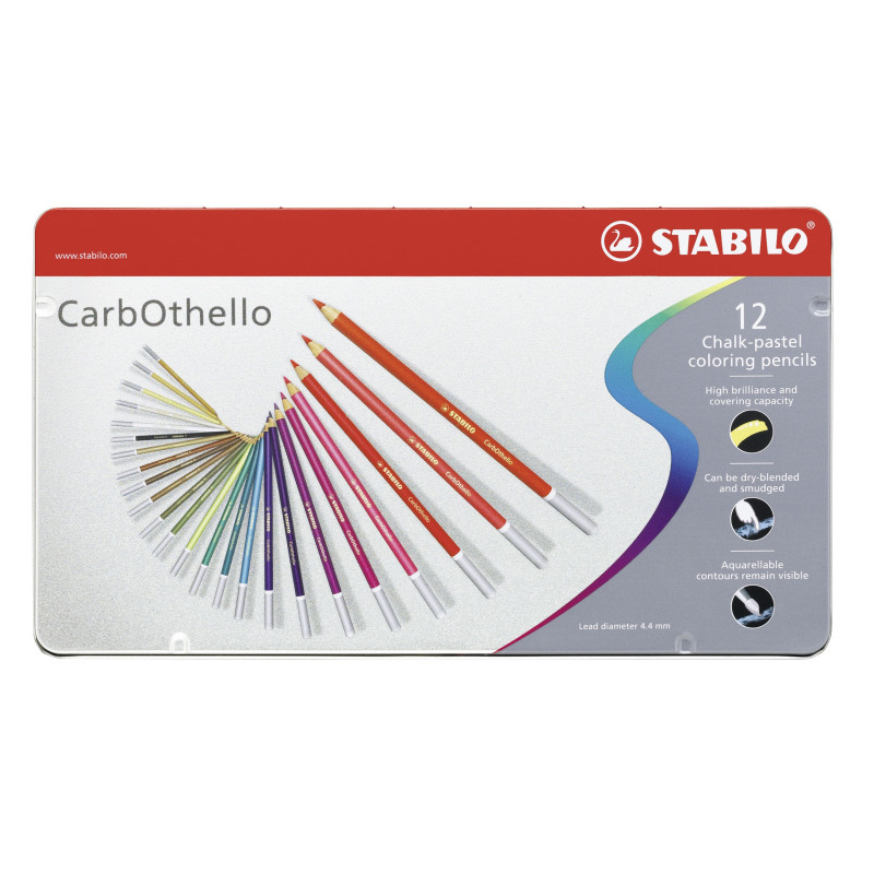 Astuccio metallo 12 CarbOthello colori assortiti Stabilo