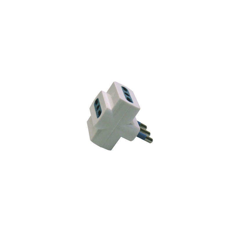 ADATTATORE TRIPLO Bianco CON SPINA 2P+T 16A - 3 PRESE BIPASSO 10/16A