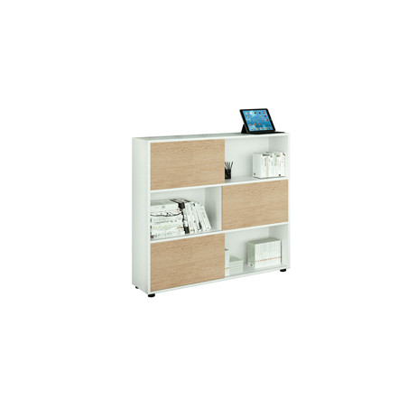 Libreria bassa a 3 ripiani ante scorr. 120X35cm H116cm BIANCO/ROVERE - Tetris