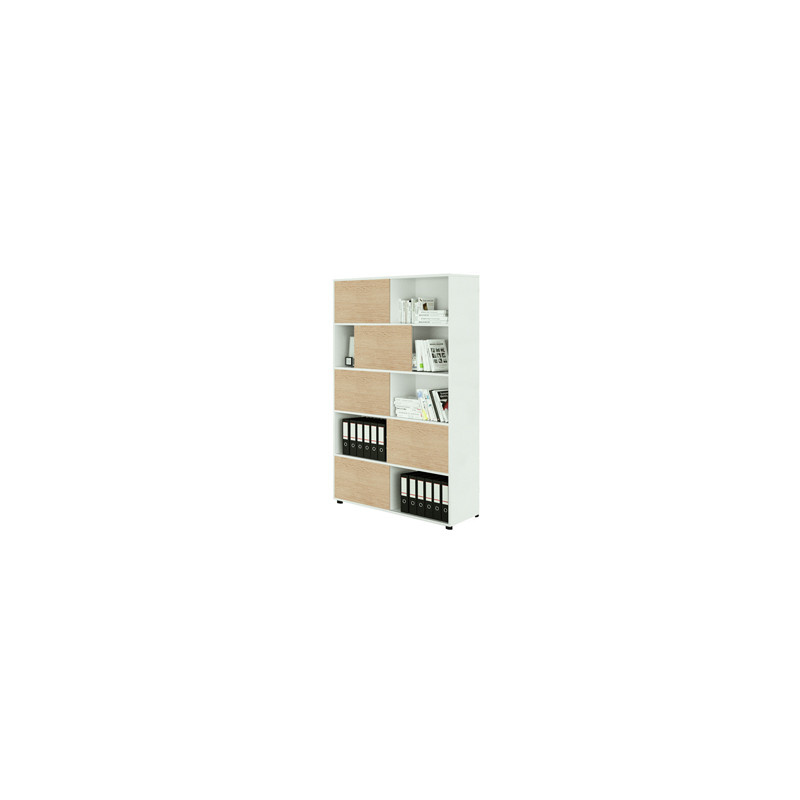 Libreria alta a 5 ripiani ante scorr. 120X35cm H191cm BIANCO/ROVERE - Tetris