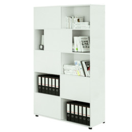 Libreria alta a 5 ripiani ante scorr. 120X35cm H191cm BIANCO/BIANCO - Tetris