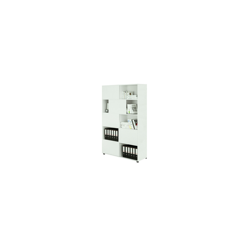 Libreria alta a 5 ripiani ante scorr. 120X35cm H191cm BIANCO/BIANCO - Tetris