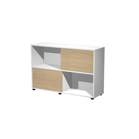 Libreria bassa a 2 ripiani ante scorr. 120X35cm H79cm BIANCO/ROVERE - Tetris