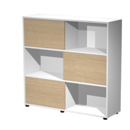 Libreria bassa a 3 ripiani ante scorr. 120X35cm H116cm ROVERE/BIANCO - Tetris