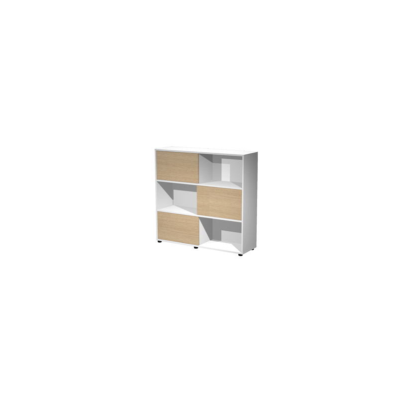 Libreria bassa a 3 ripiani ante scorr. 120X35cm H116cm ROVERE/BIANCO - Tetris