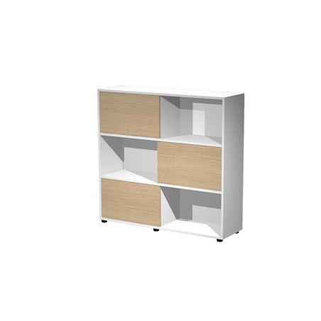 Libreria bassa a 3 ripiani ante scorr. 120X35cm H116cm ROVERE/BIANCO - Tetris