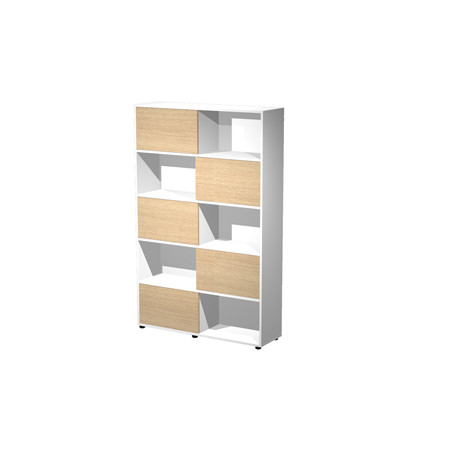 Libreria alta a 5 ripiani ante scorr. 120X35cm H191cm ROVERE/BIANCO - Tetris