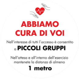 ** END ** ** END ** end* Bollo adesivo da terra Ø50cm "ABBIAMO CURA DI VOI - PICCOLI GRUPPI..."