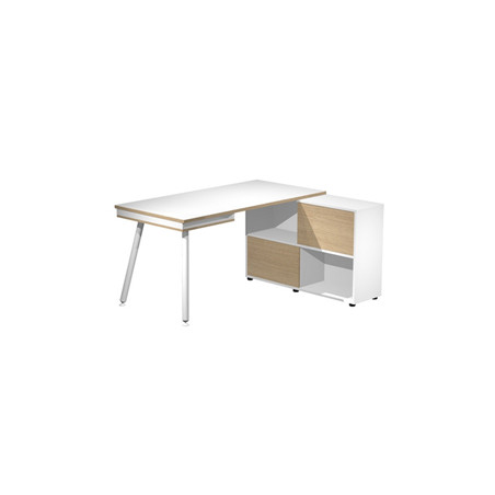 Workstation Midi 130x120xH81,5cm gambe in metallo Bianco/Rovere