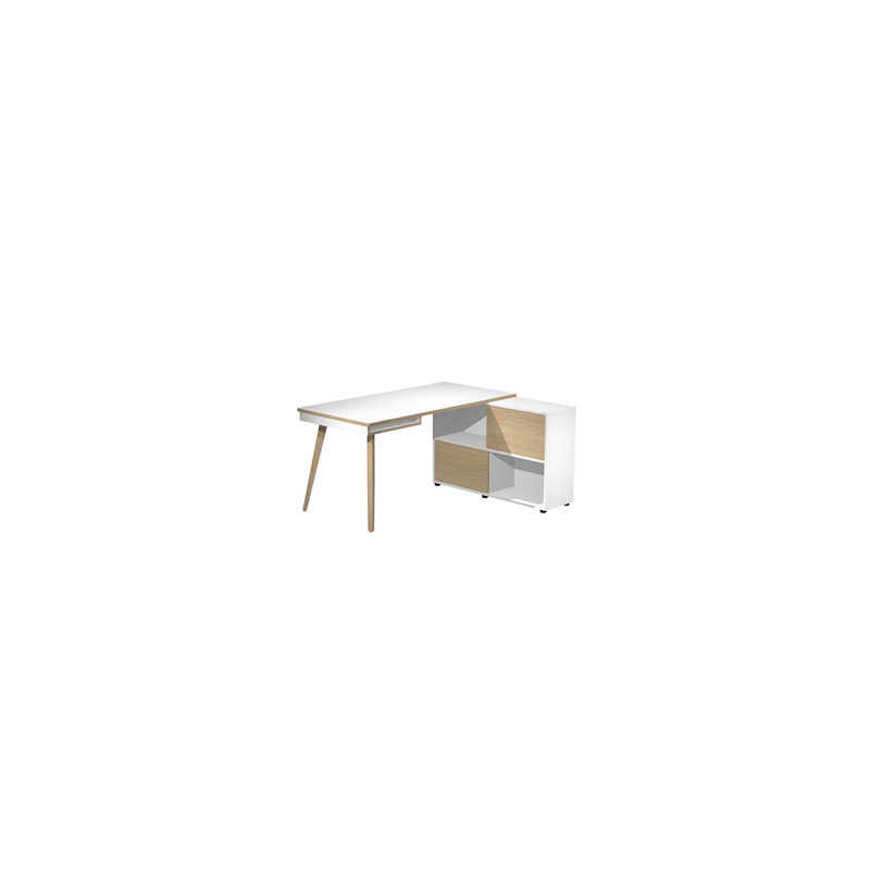 Workstation Midi 130x120xH81,5cm gambe in legno Bianco/Rovere