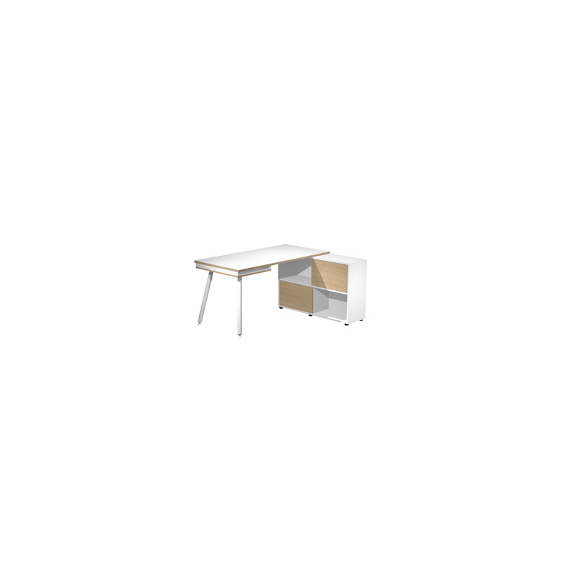 Workstation Maxi 160x140xH81,5cm gambe in metallo Bianco/Rovere