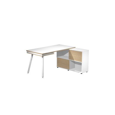 Workstation Maxi 160x140xH81,5cm gambe in metallo Bianco/Rovere