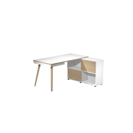 Workstation Maxi 160x140xH81,5cm gambe in legno Bianco/Rovere