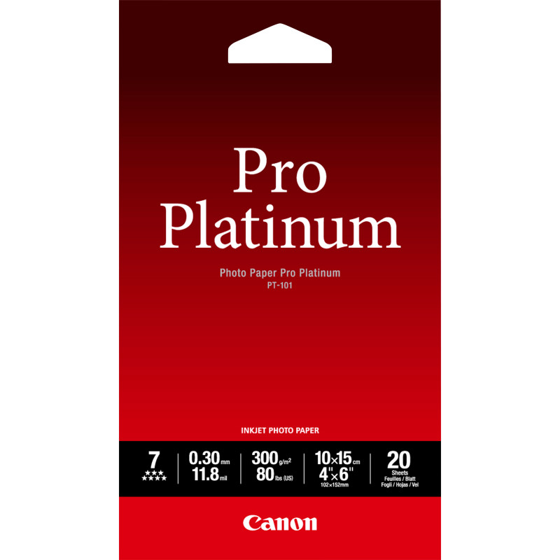 CANON CARTA FOTOGRAFICA PT-101 PRO PLATINUM 300g m2 10X15CM 20 FOGLI