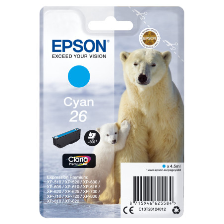 CARTUCCIA CIANO EPSON CLARIA PREMIUM SERIE 26 ORSO POLARE IN BLISTER RS