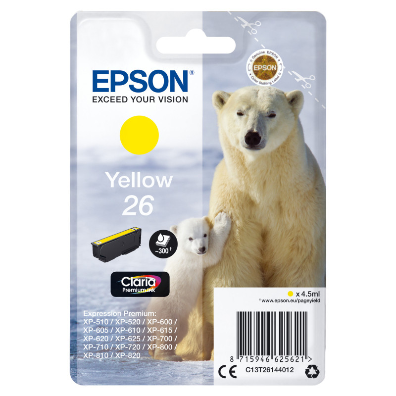 CARTUCCIA GIALLO EPSON CLARIA PREMIUM SERIE 26 ORSO POLARE IN BLISTER RS