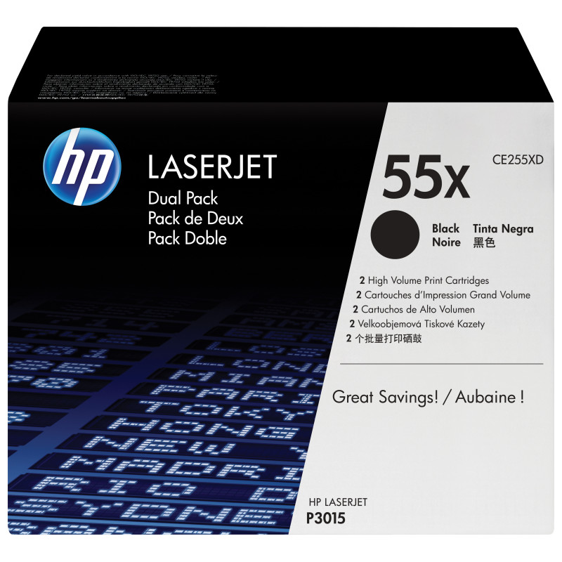 2 TONER NERO HP LASERJET CE255X LASERJET P-3015DN 12.500PG