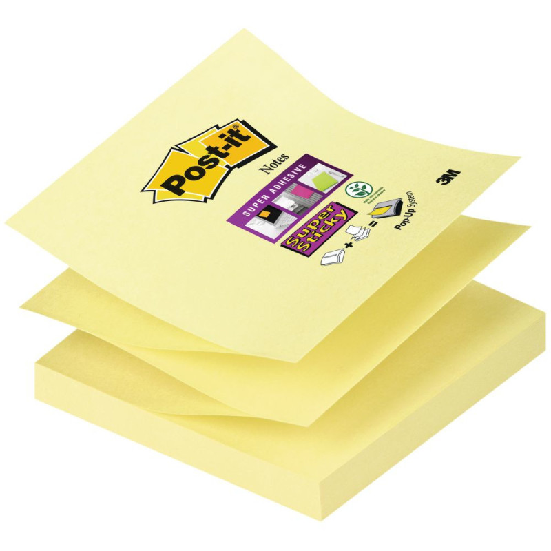 BLOC. 90foglietti Post-it® Super Sticky Z-Notes Canary™76x76mm R330-123SS-CY